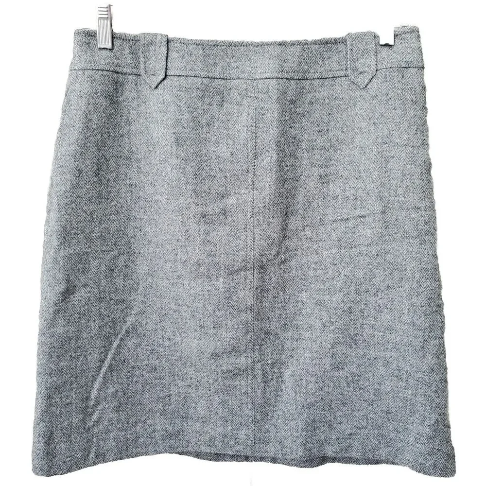 TALBOTS Gray Wool Blend Herringbone Pencil Skirt w/Tab Belt Loops Size 10 NWT